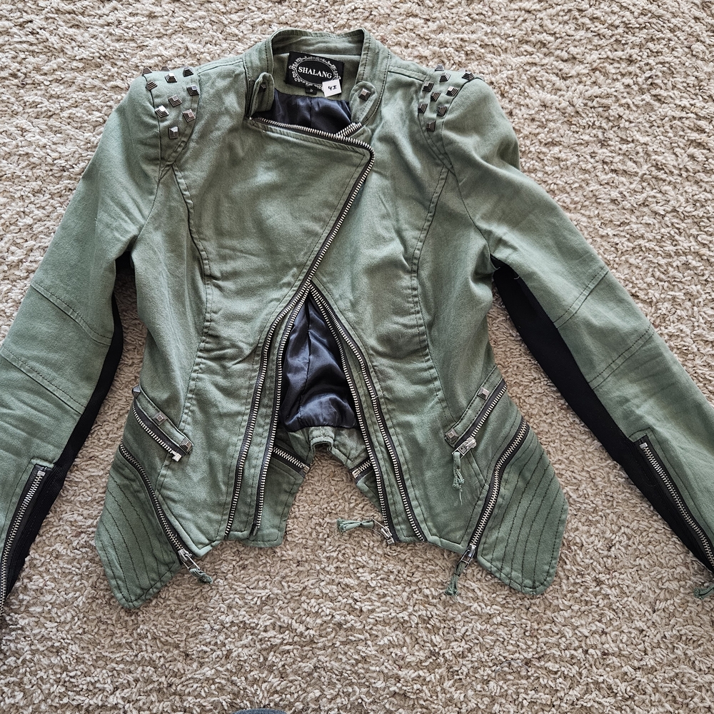 Shalang Women's Green Jacket Size Small With Zippers